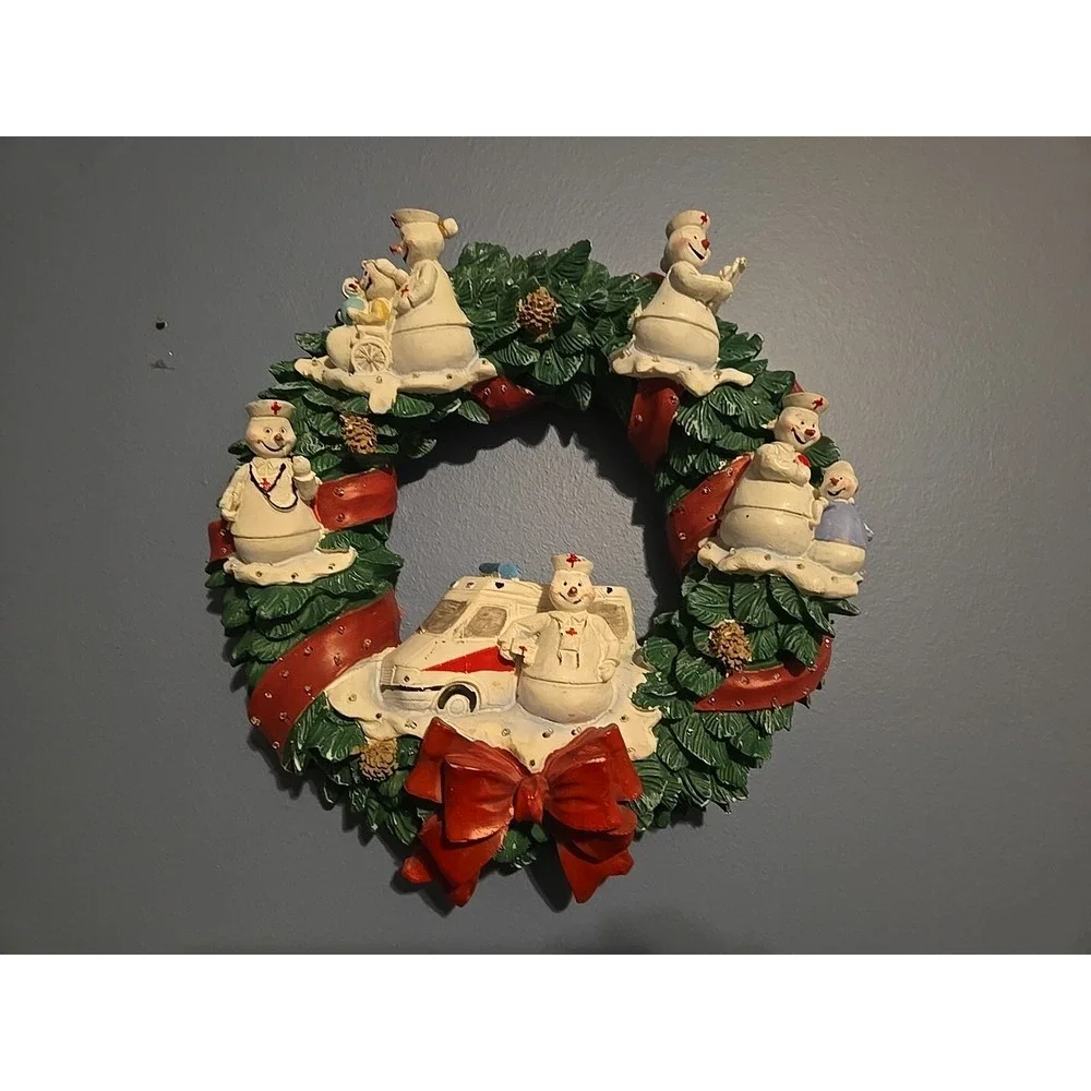 Christmas Snowman Medic EMS Rescue Wreaths Light & Sound